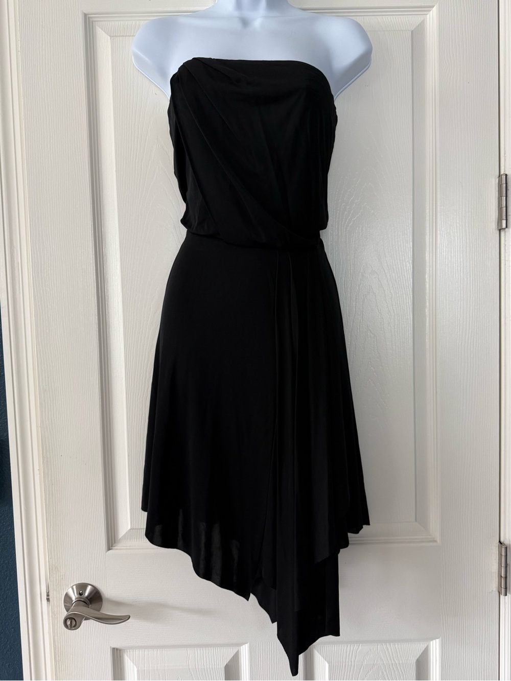 White House Black Market Black Strapless Asymmetrical Dress 4 EUC